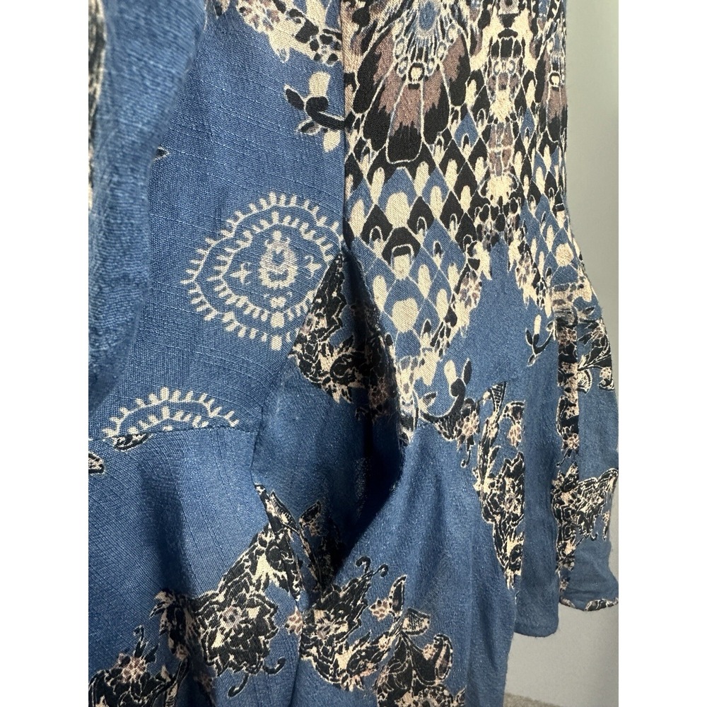 Free People Smooth Talker Tunic Mini Dress Geometric Boho Festival LS Blue Large - Picture 15 of 16